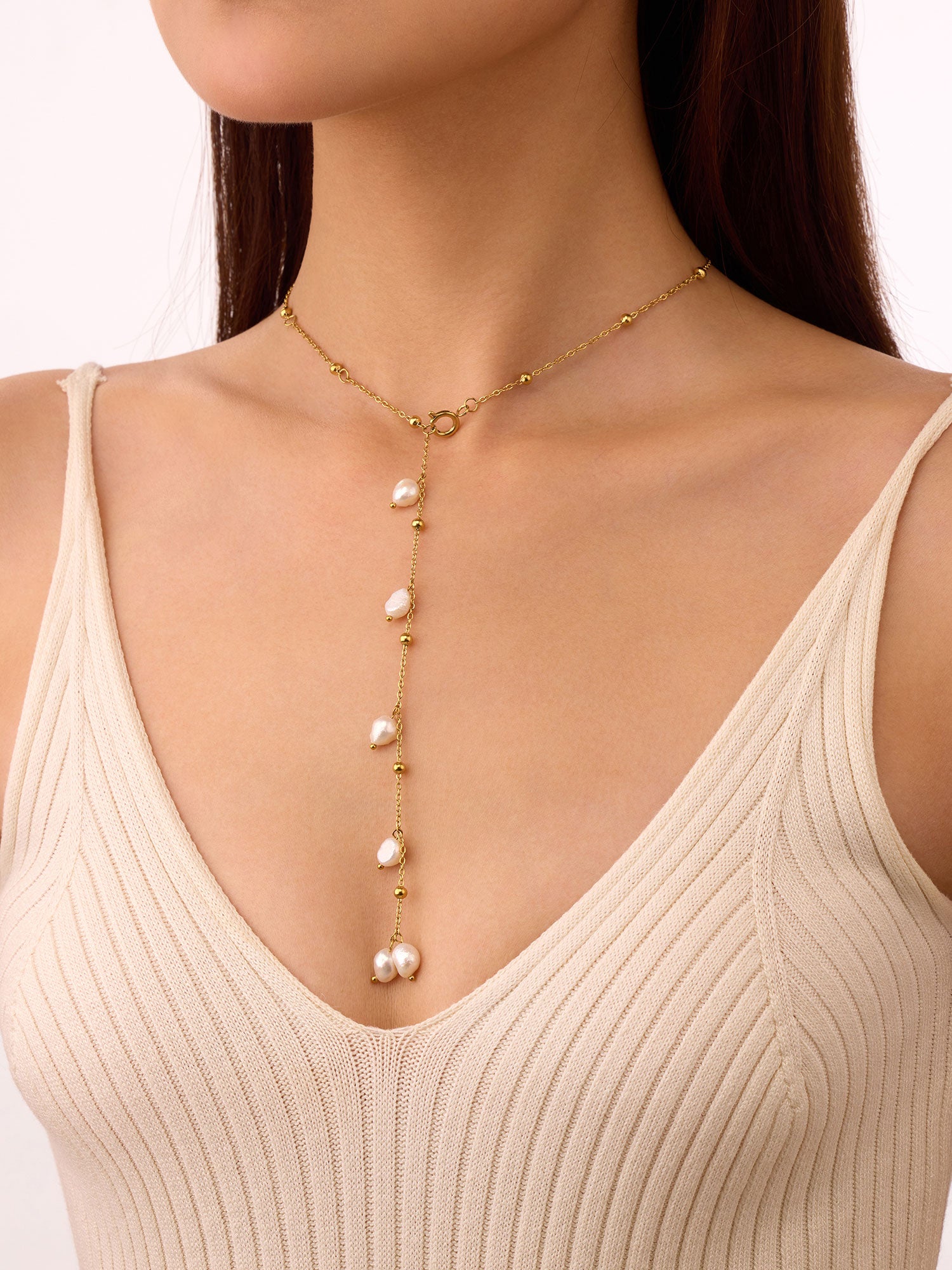 Colar longo com pérolas Dourado