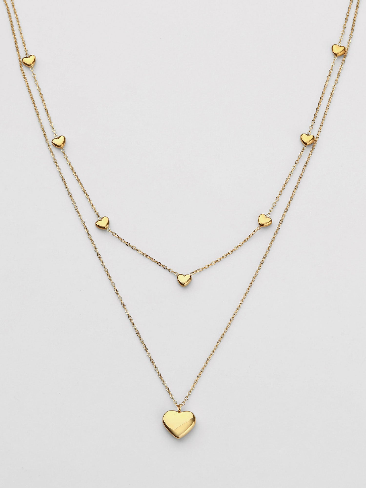 Colar Doriel Duplo Coração Dourado Pendente