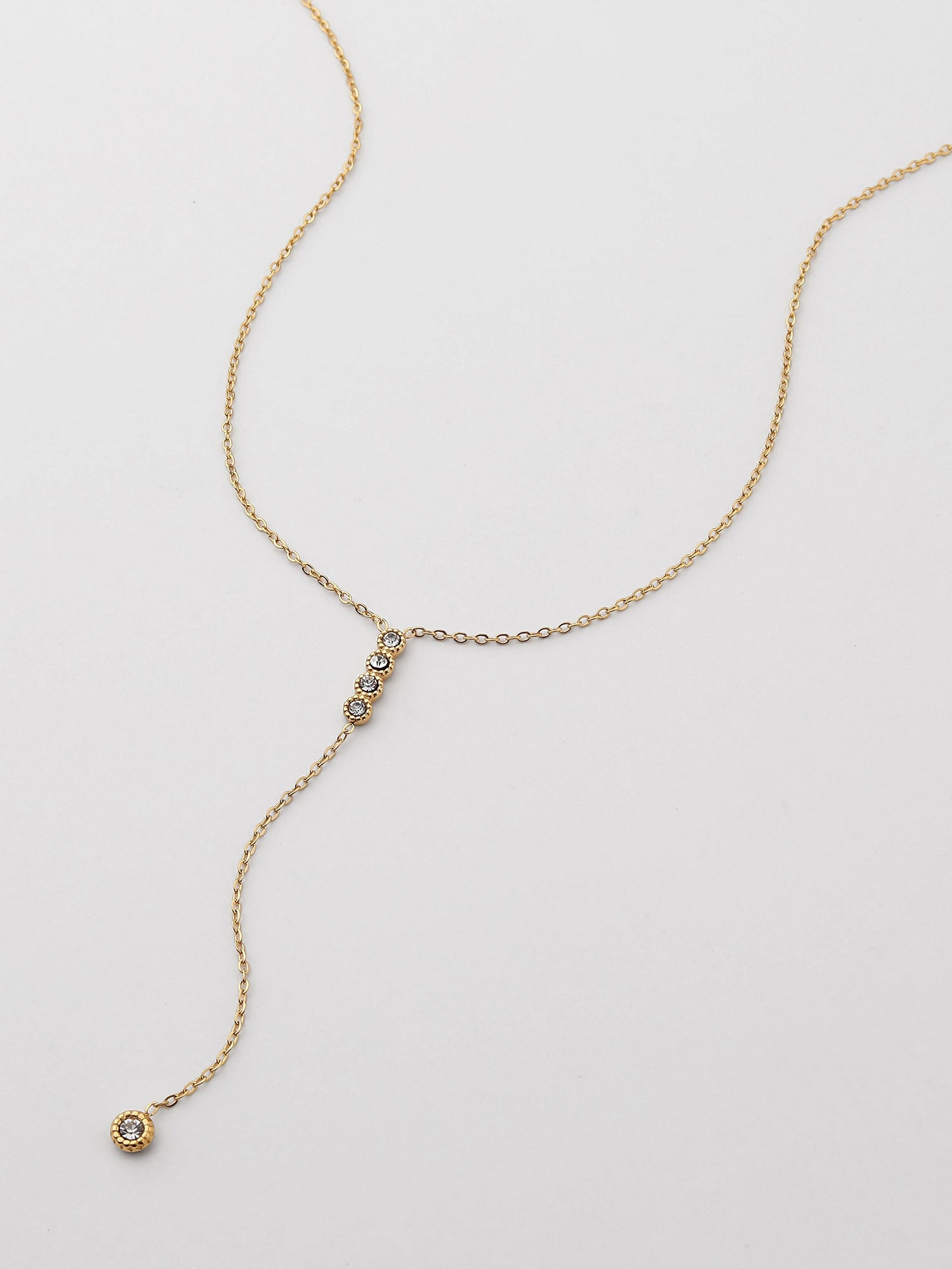Colar com em Y, Dourado com zircónias