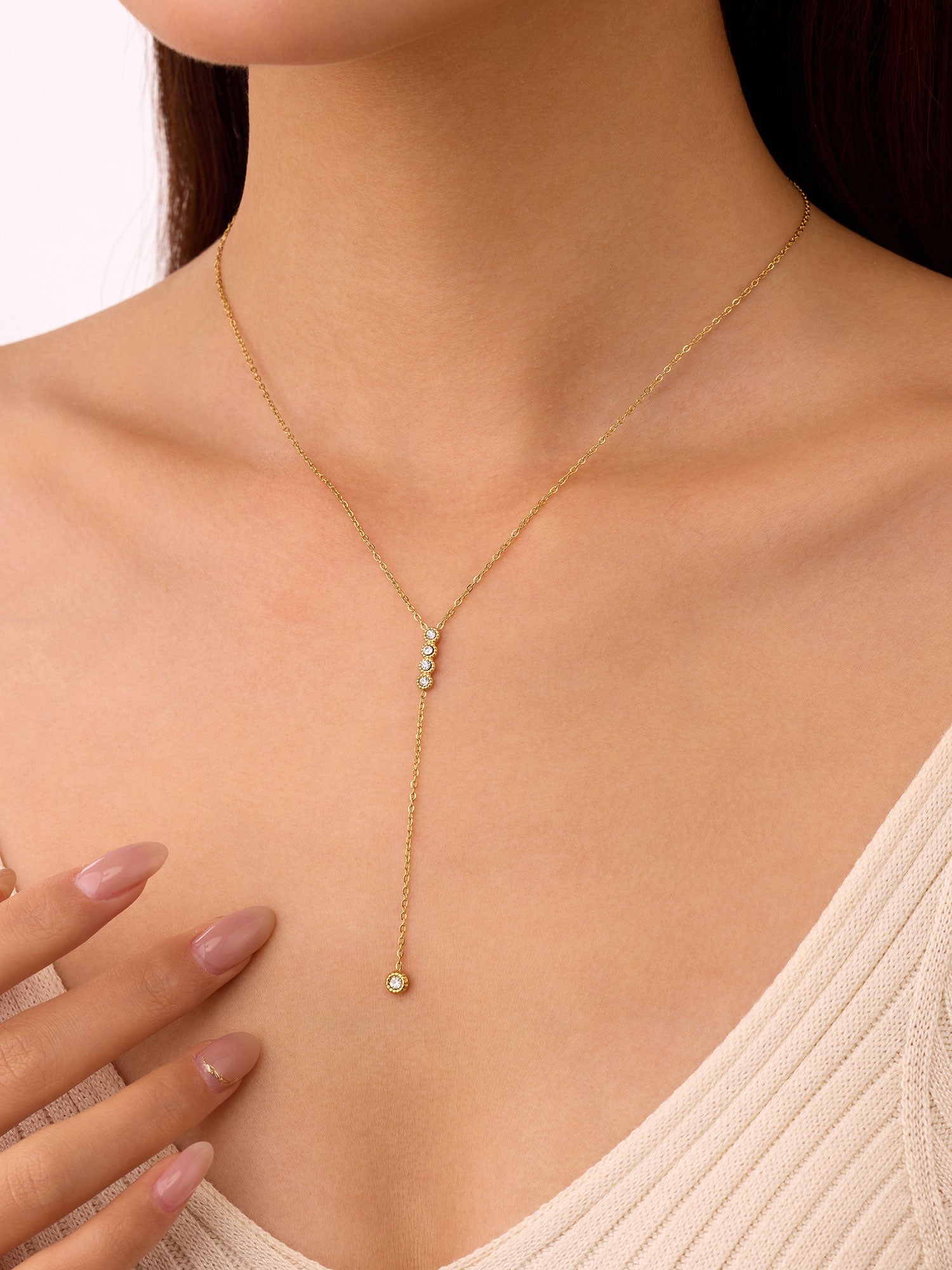 Colar com em Y, Dourado com zircónias