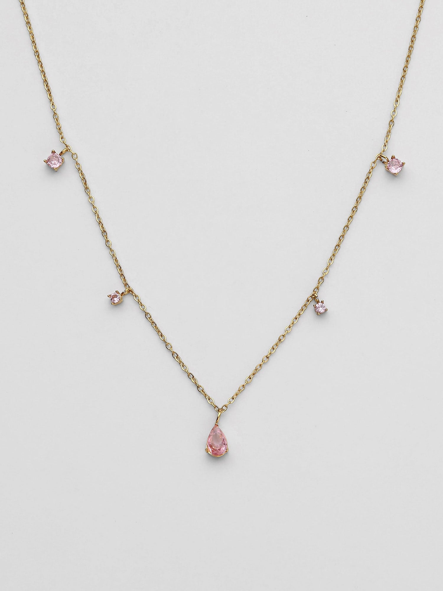 Colar Cendra Zircónias Rosa Dourado Pendente