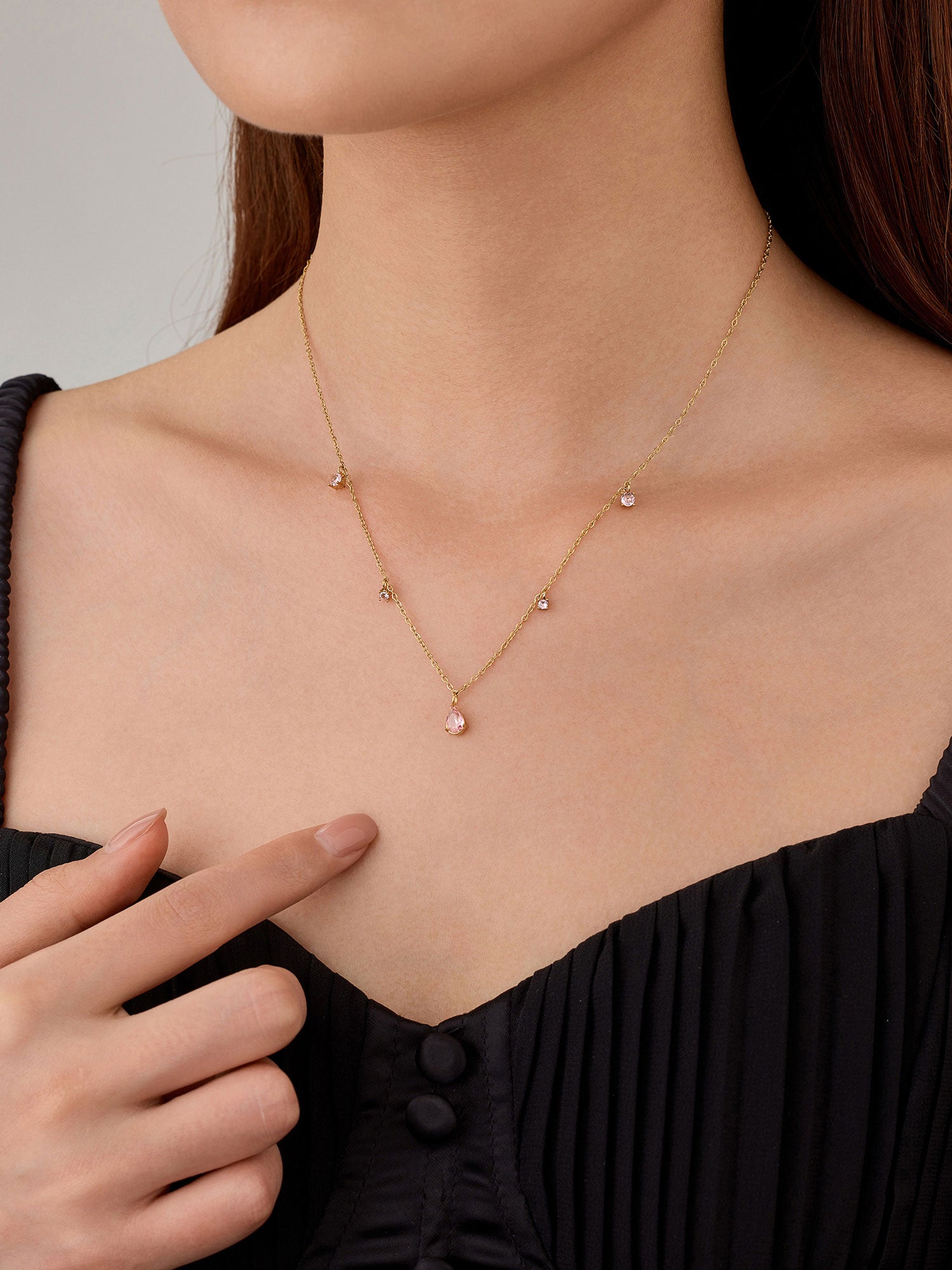 Colar Cendra Zircónias Rosa Dourado Pendente