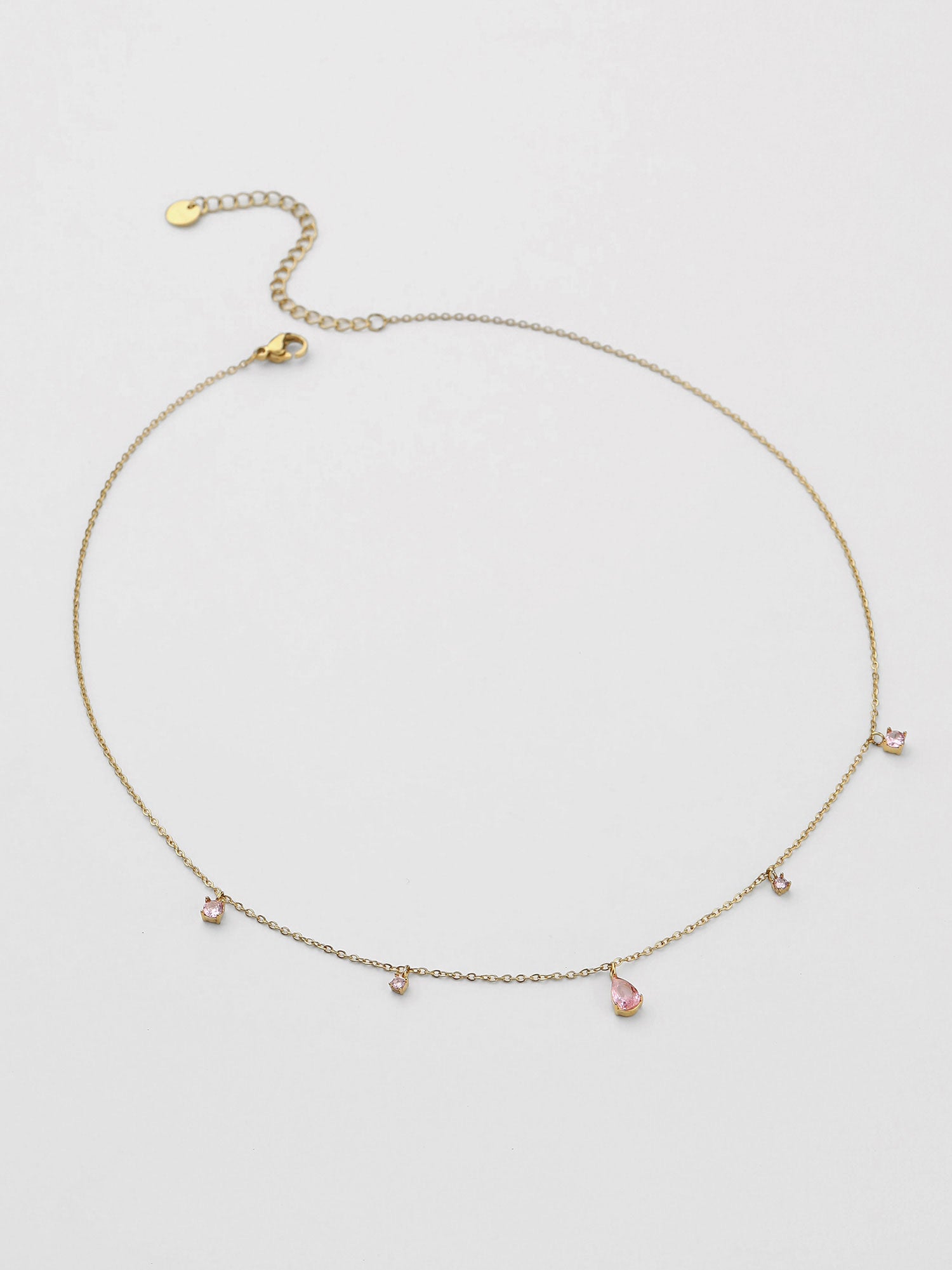 Colar Cendra Zircónias Rosa Dourado Pendente