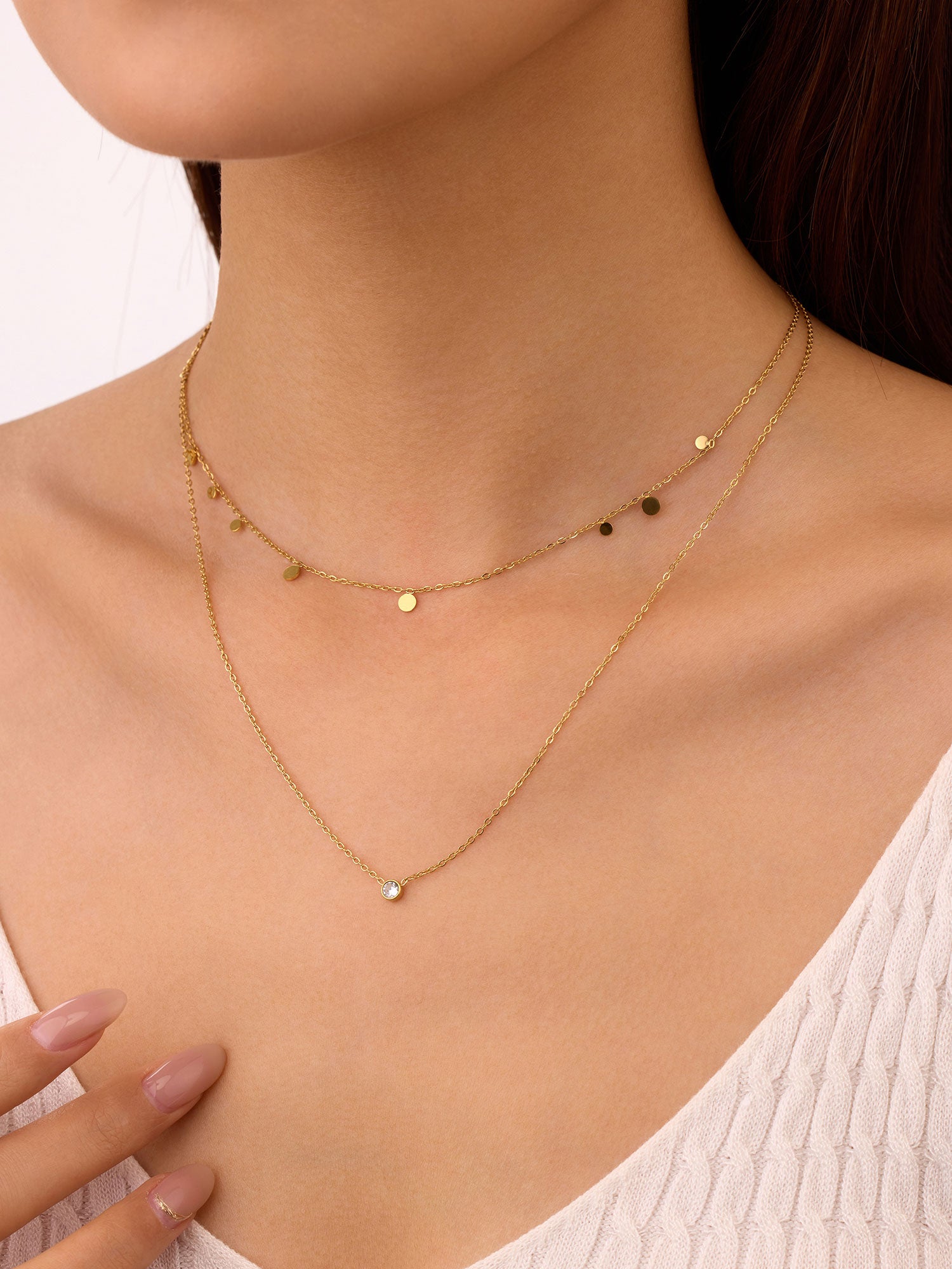 Colar duplo com zircónias Dourado
