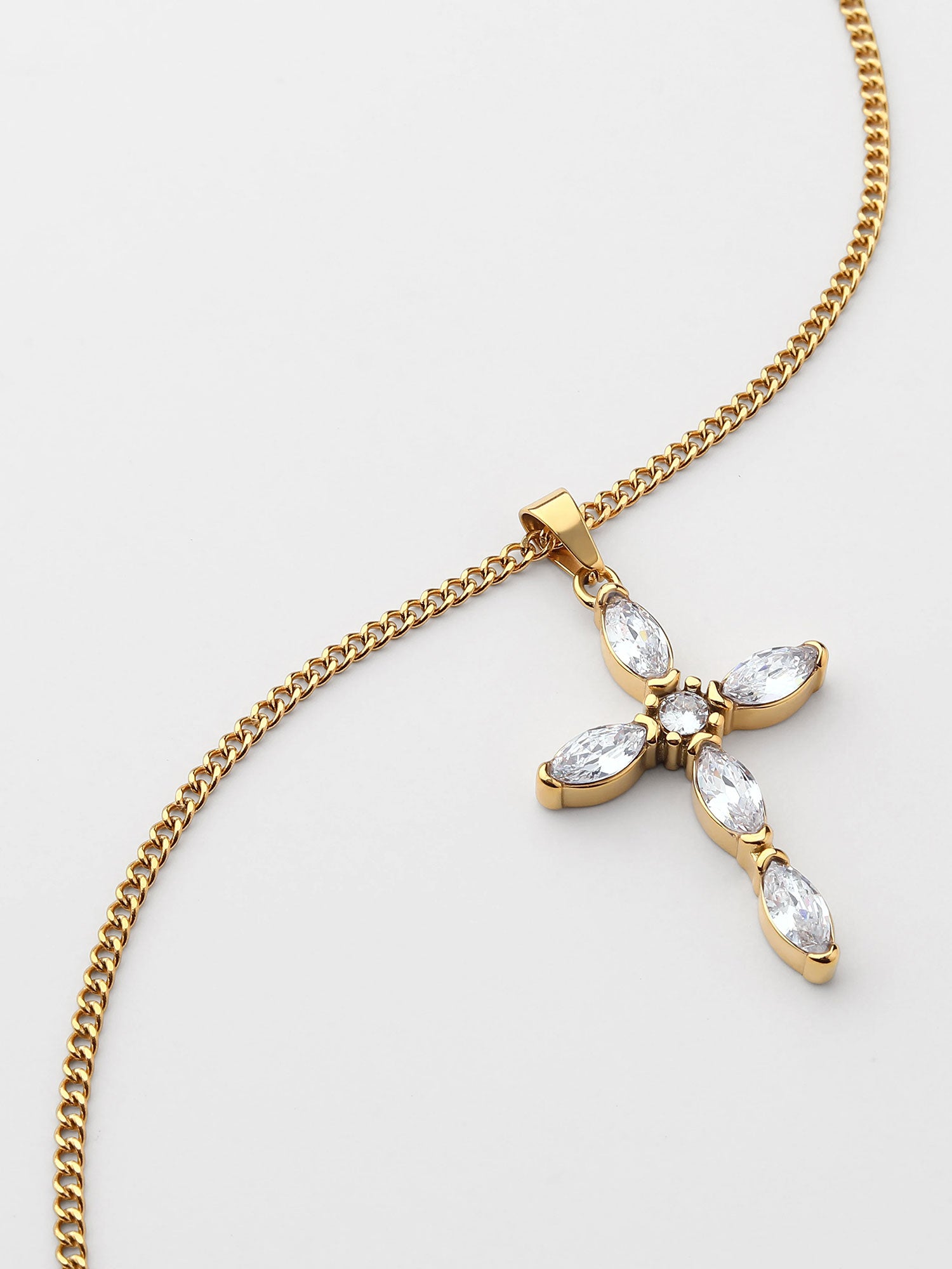 Colar Cruz Dourado zircónias Fino