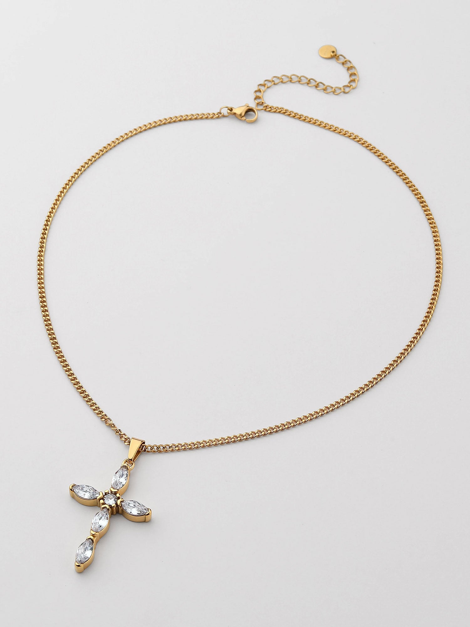 Colar Cruz Dourado zircónias Fino