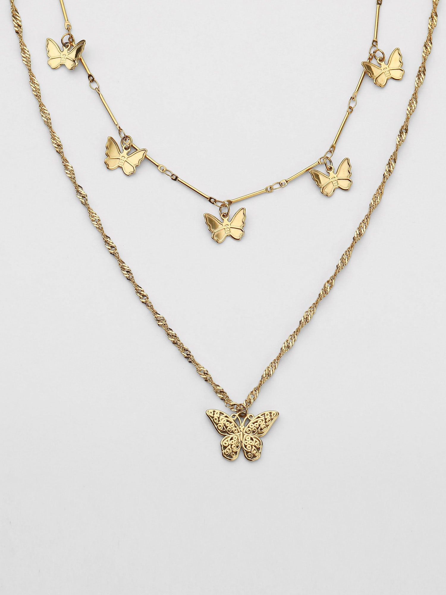 Colar Emora Duplo Borboletas Dourado