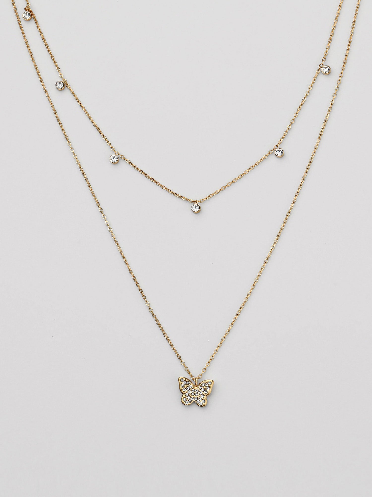 Colar Enara Duplo Borboleta Zircónia Dourado