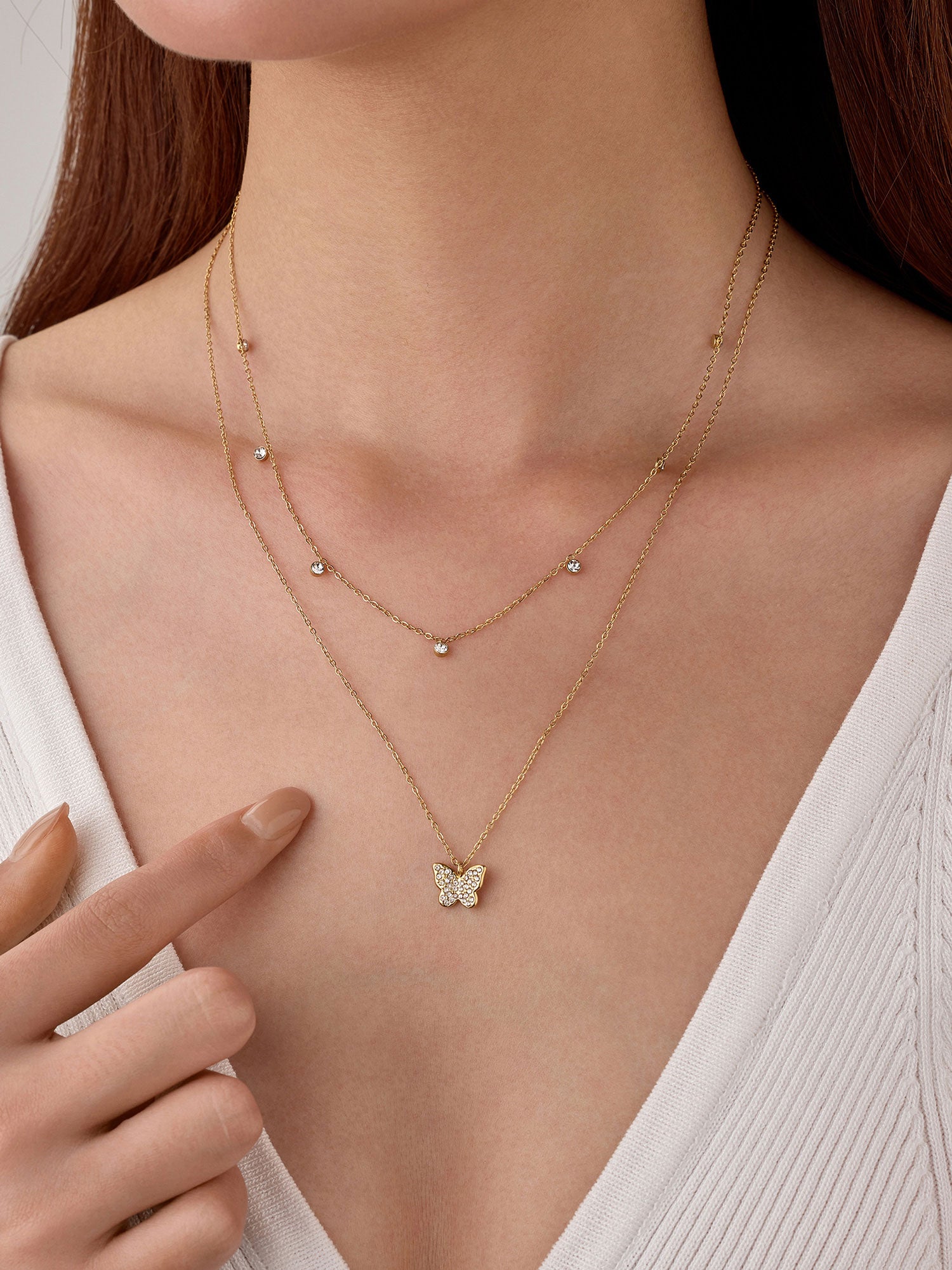 Colar Enara Duplo Borboleta Zircónia Dourado