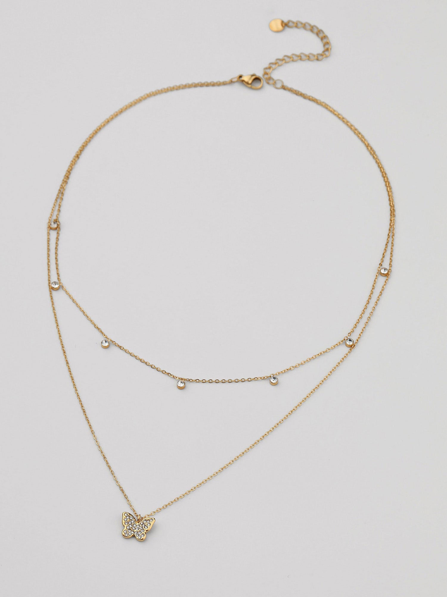 Colar Enara Duplo Borboleta Zircónia Dourado