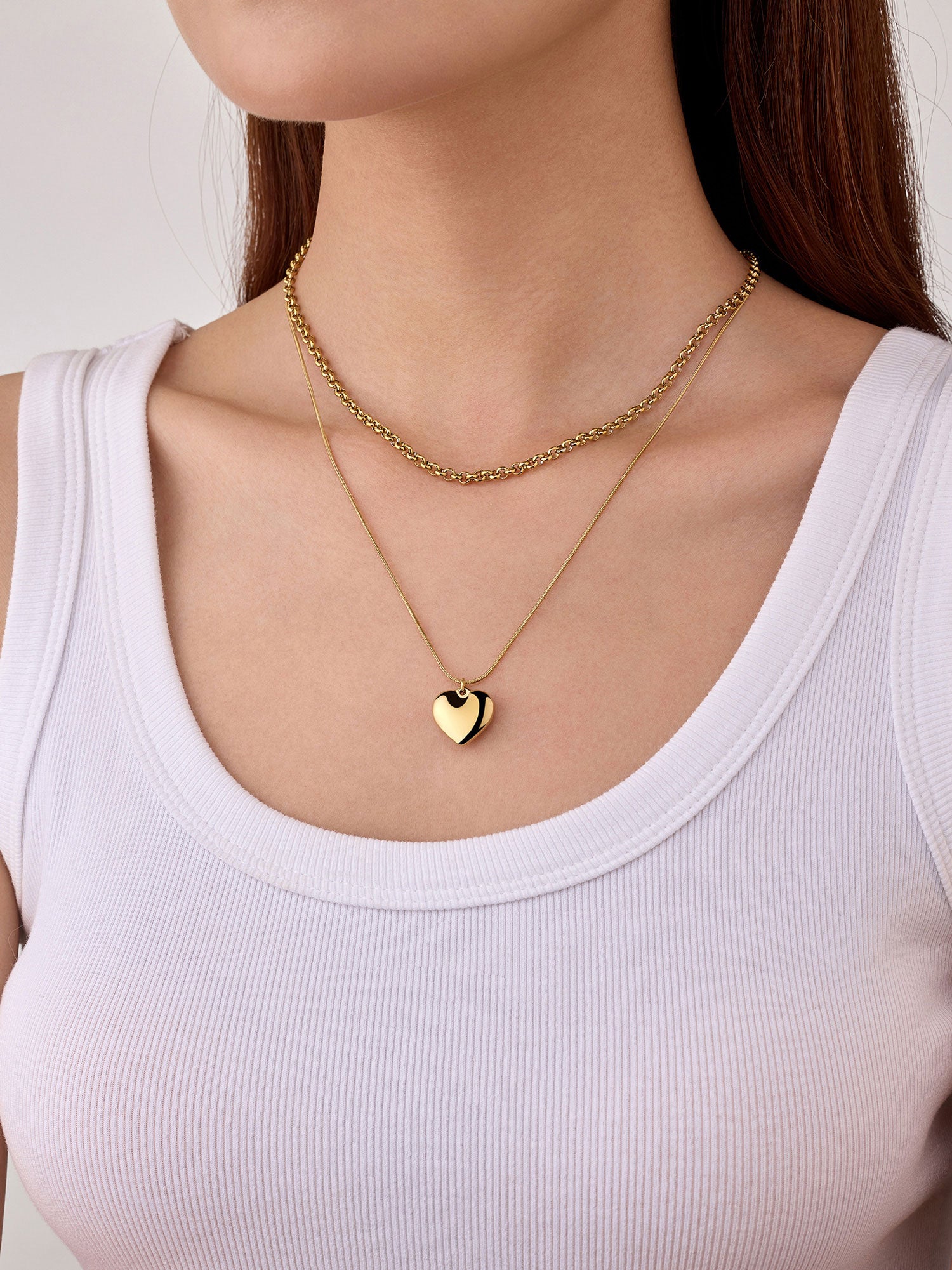 Colar Elvira Duplo Coração Dourado Pendente