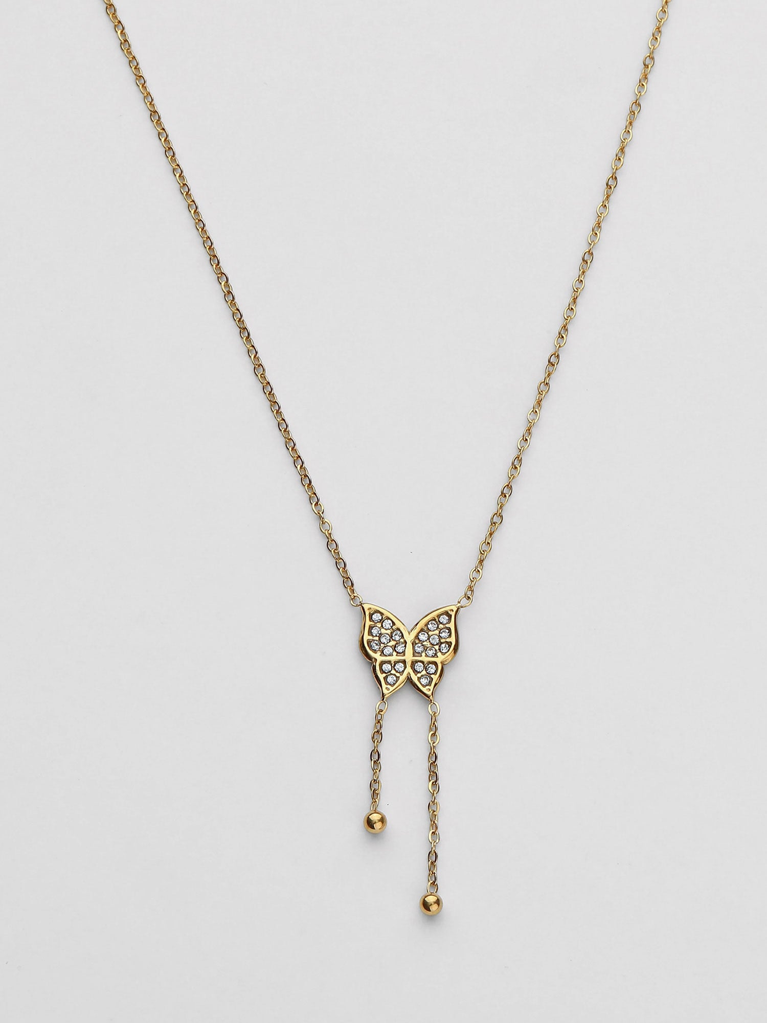 Colar Kaory Borboleta Zircónias Pendente Dourado