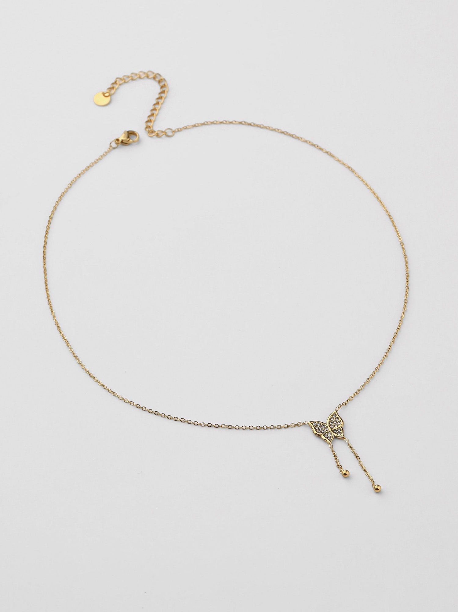 Colar Kaory Borboleta Zircónias Pendente Dourado