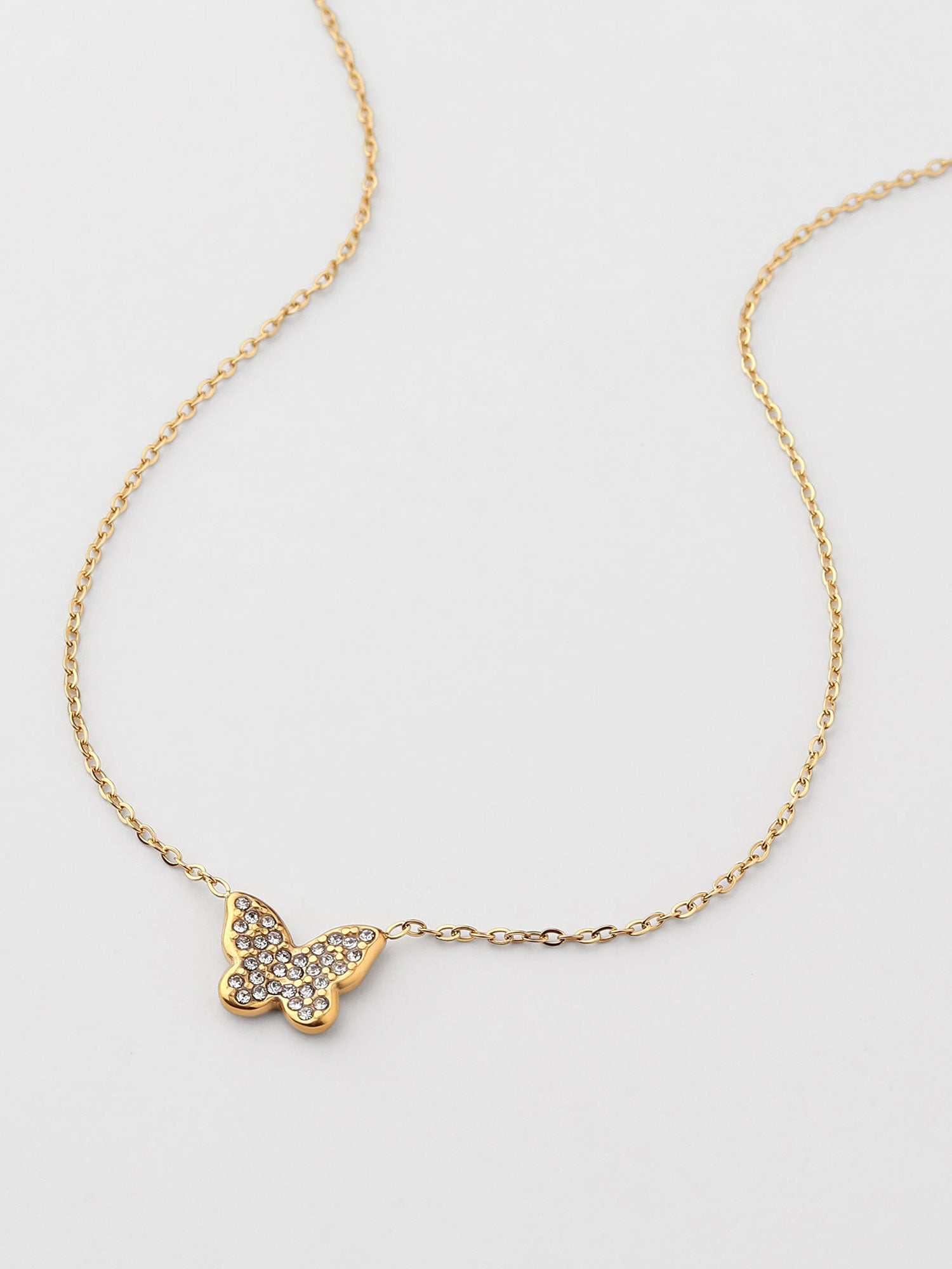 Colar borboleta com zircónias Dourado