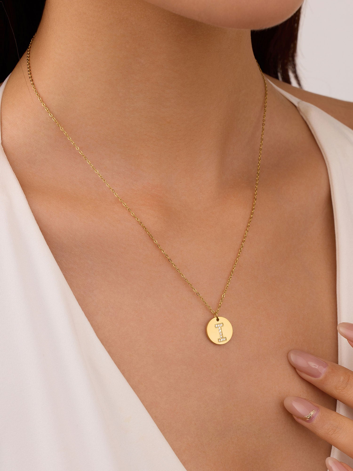 Colar Inicial I medalhão Dourado Brillante