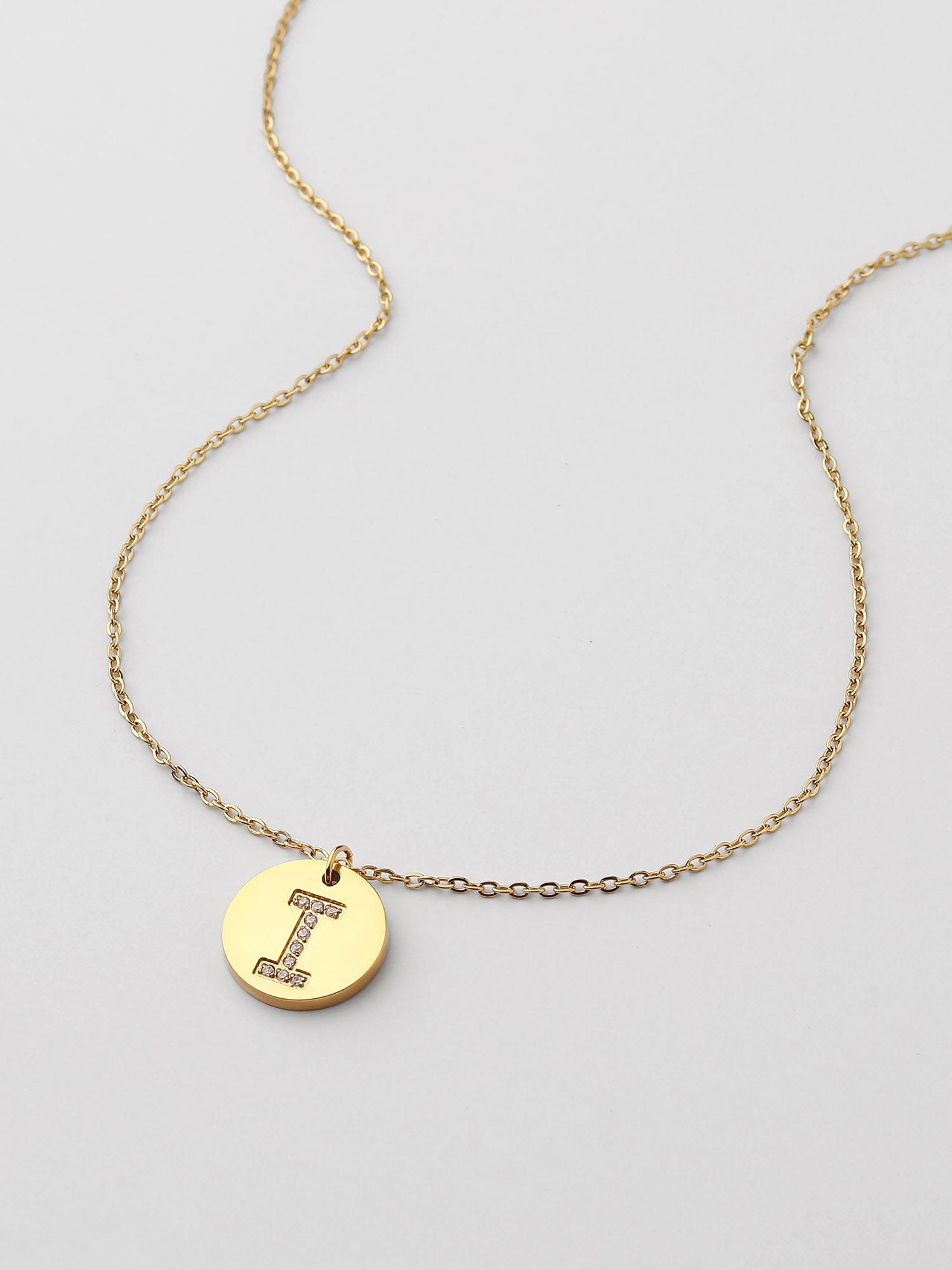 Colar Inicial I medalhão Dourado Brillante