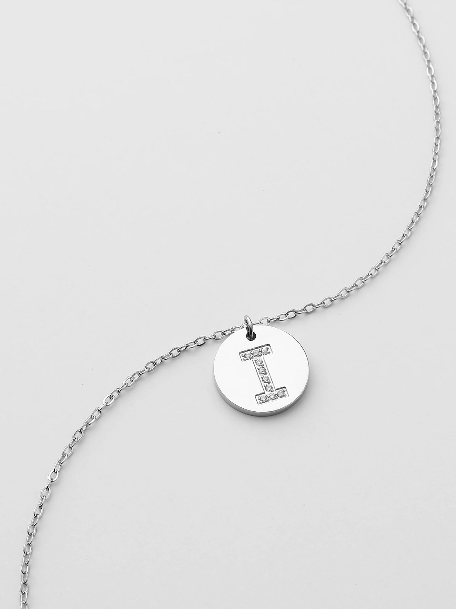 Colar Inicial I medalhão Prateado Brillante