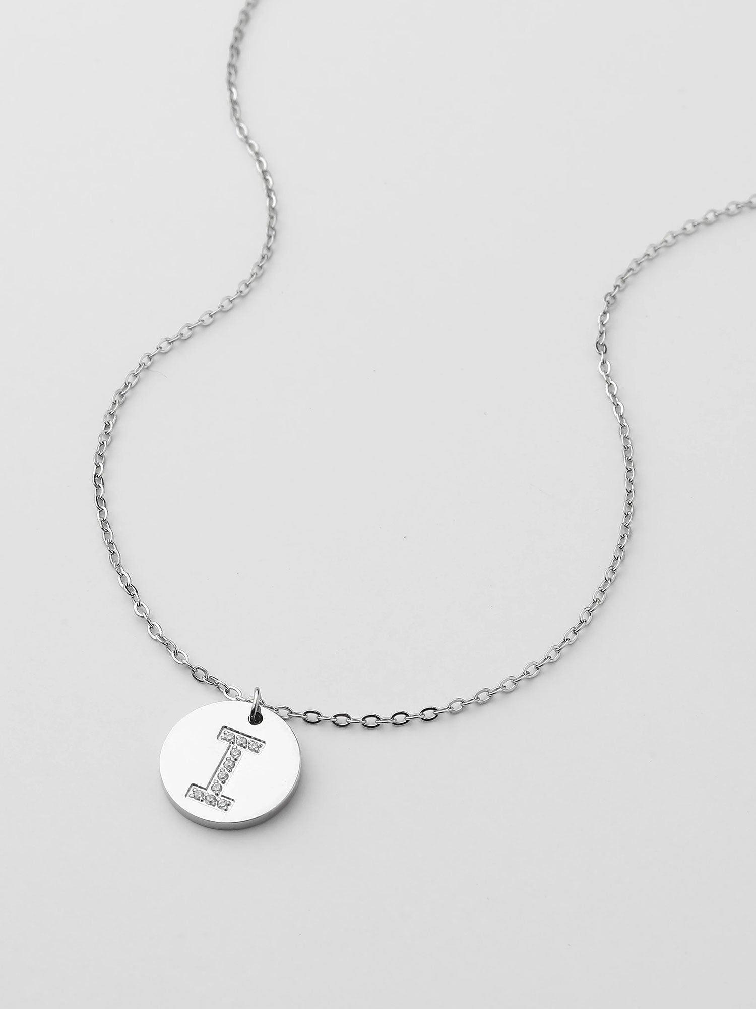 Colar Inicial I medalhão Prateado Brillante