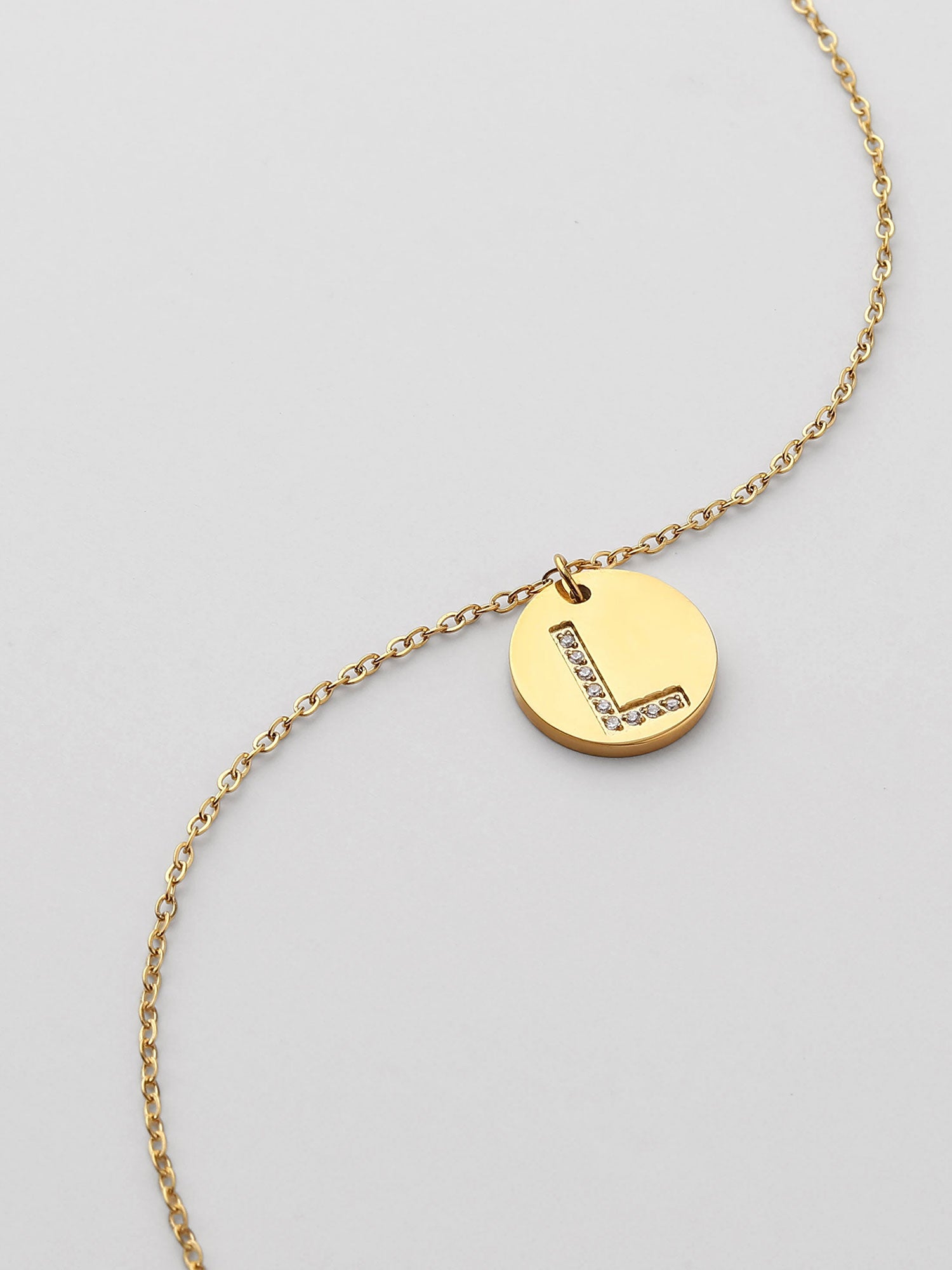 Colar Inicial L medalhão Dourado Brillante