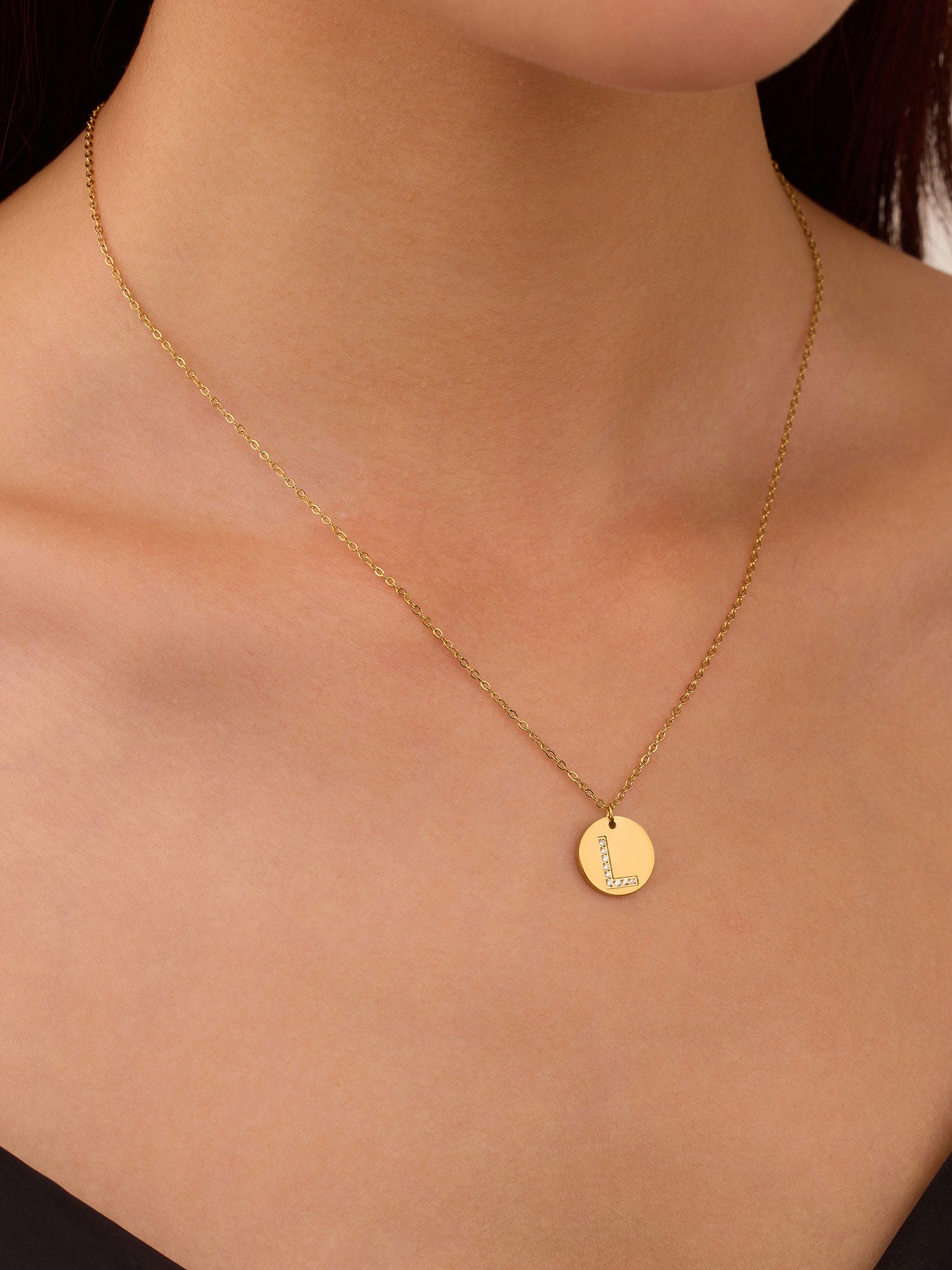 Colar Inicial L medalhão Dourado Brillante
