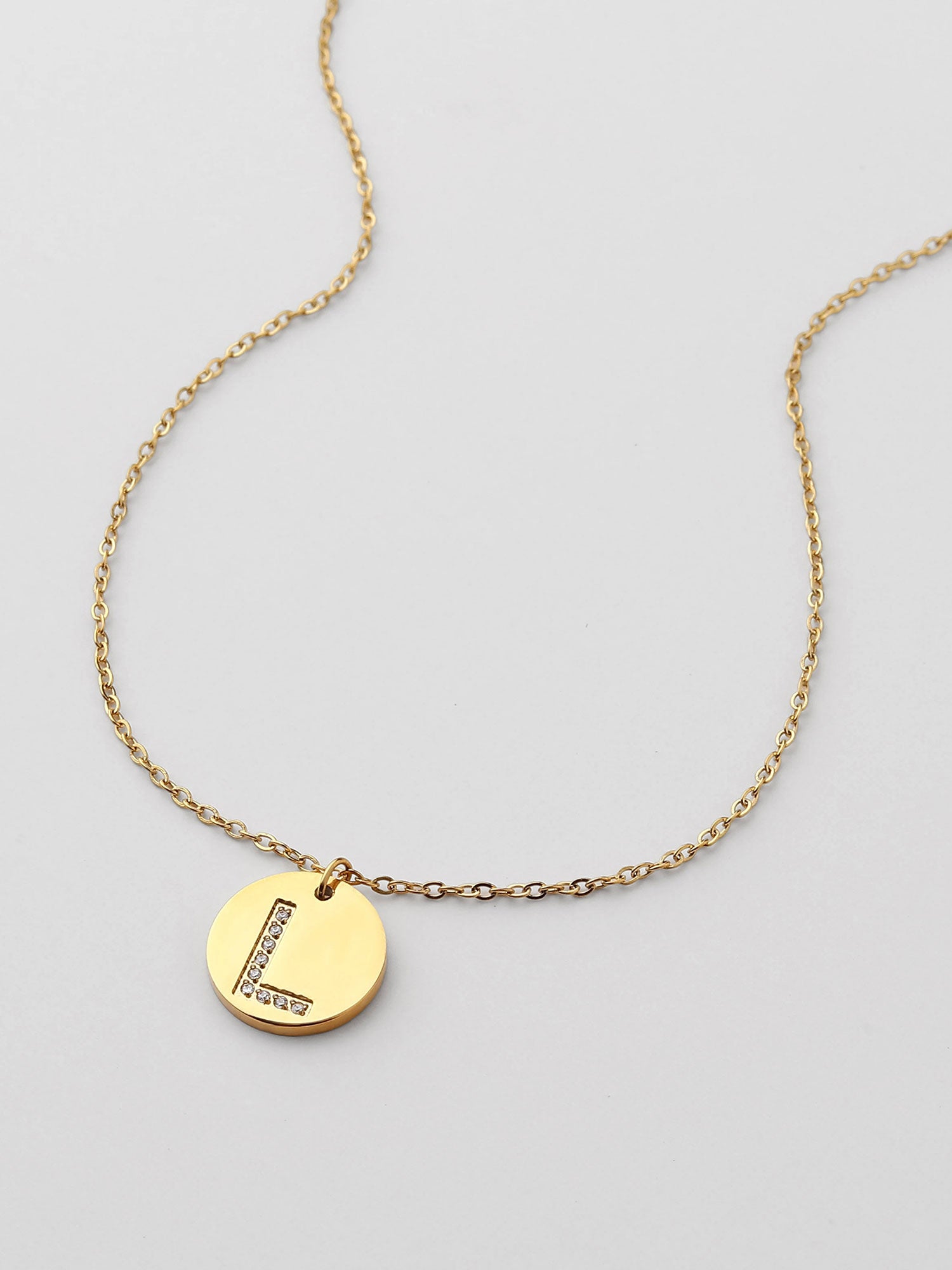 Colar Inicial L medalhão Dourado Brillante