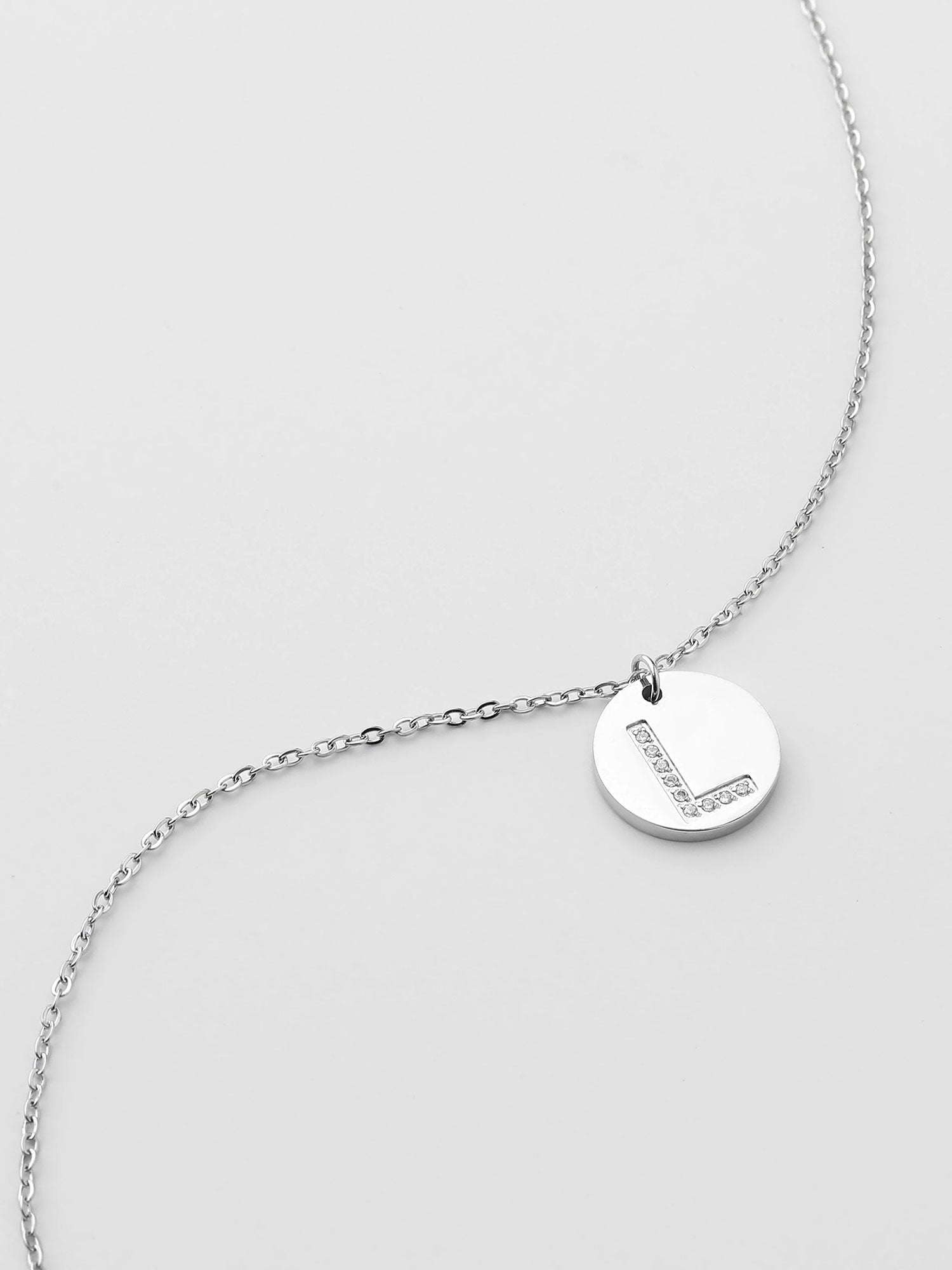 Colar Inicial L medalhão Prateado Brillante