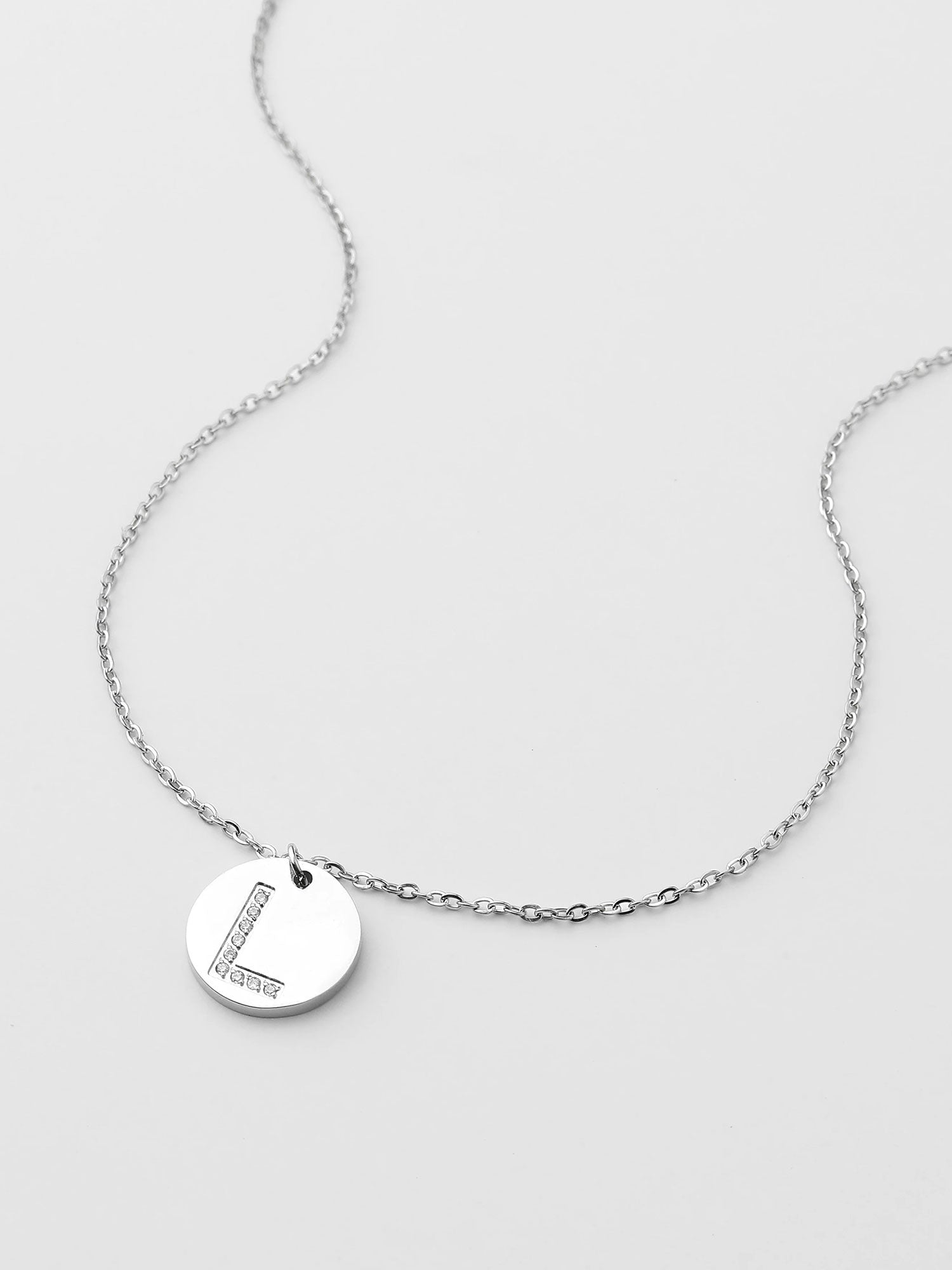 Colar Inicial L medalhão Prateado Brillante