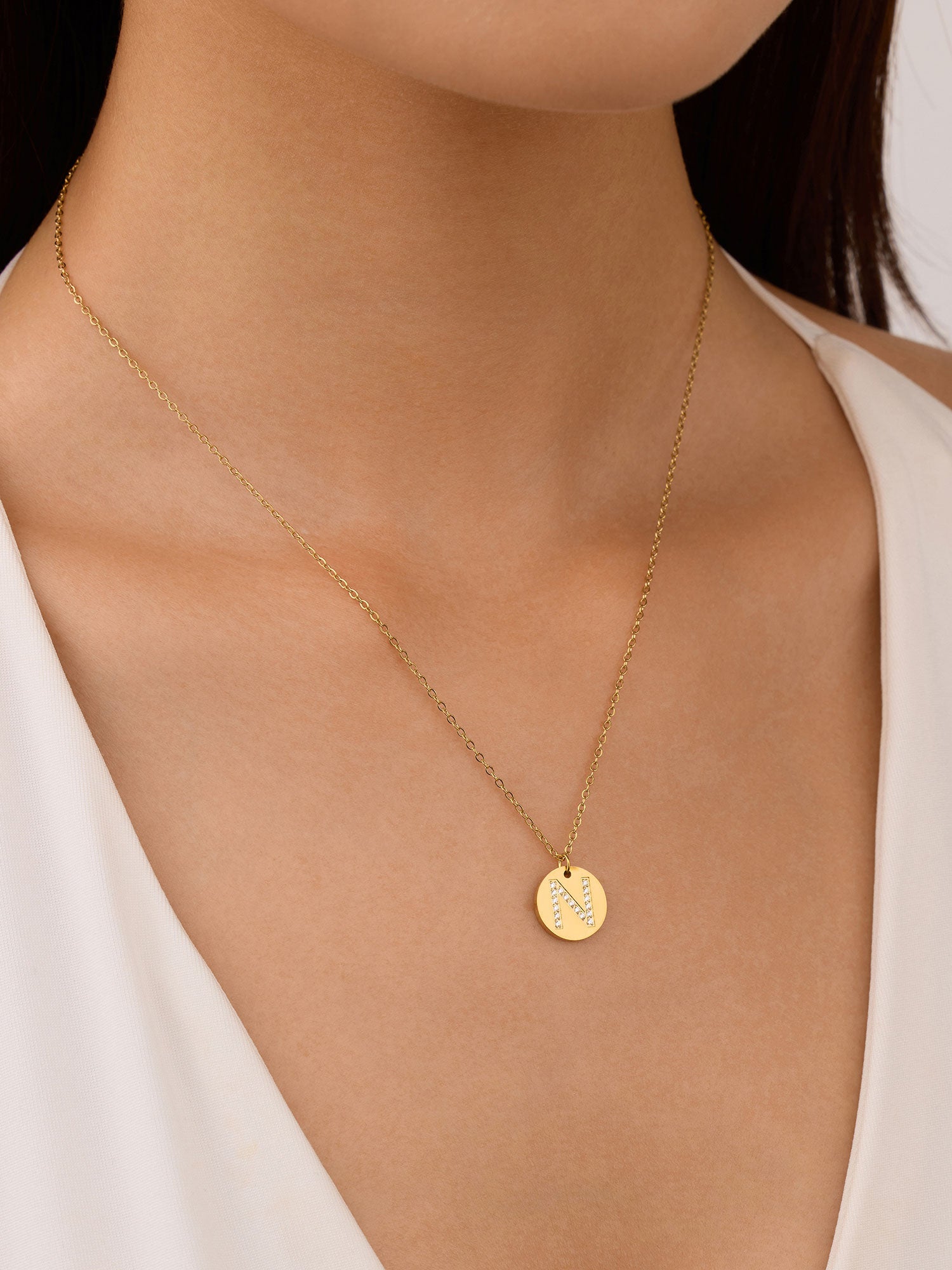 Colar Inicial N medalhão Dourado Brillante