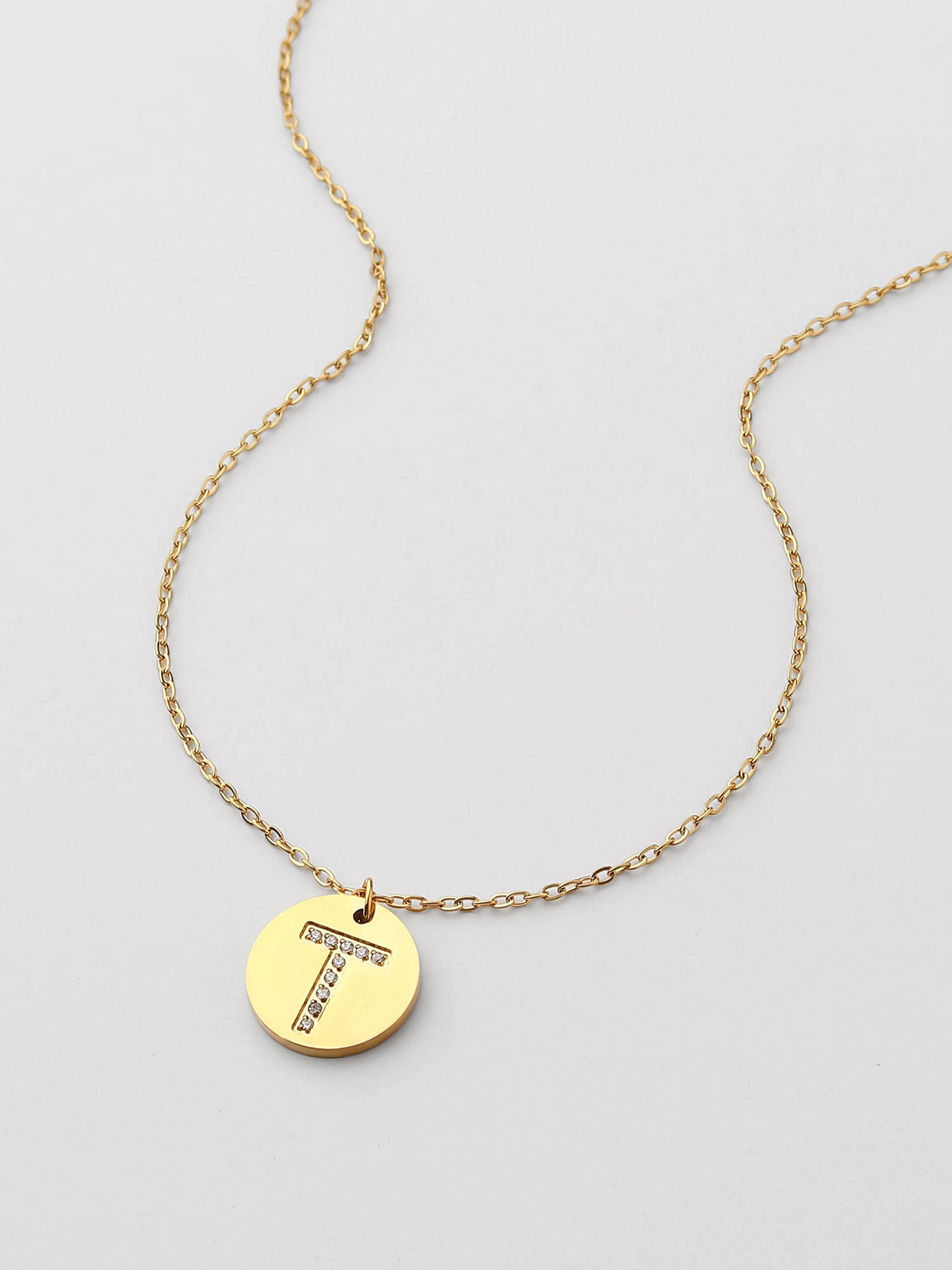 Colar Inicial T medalhão Dourado Brillante