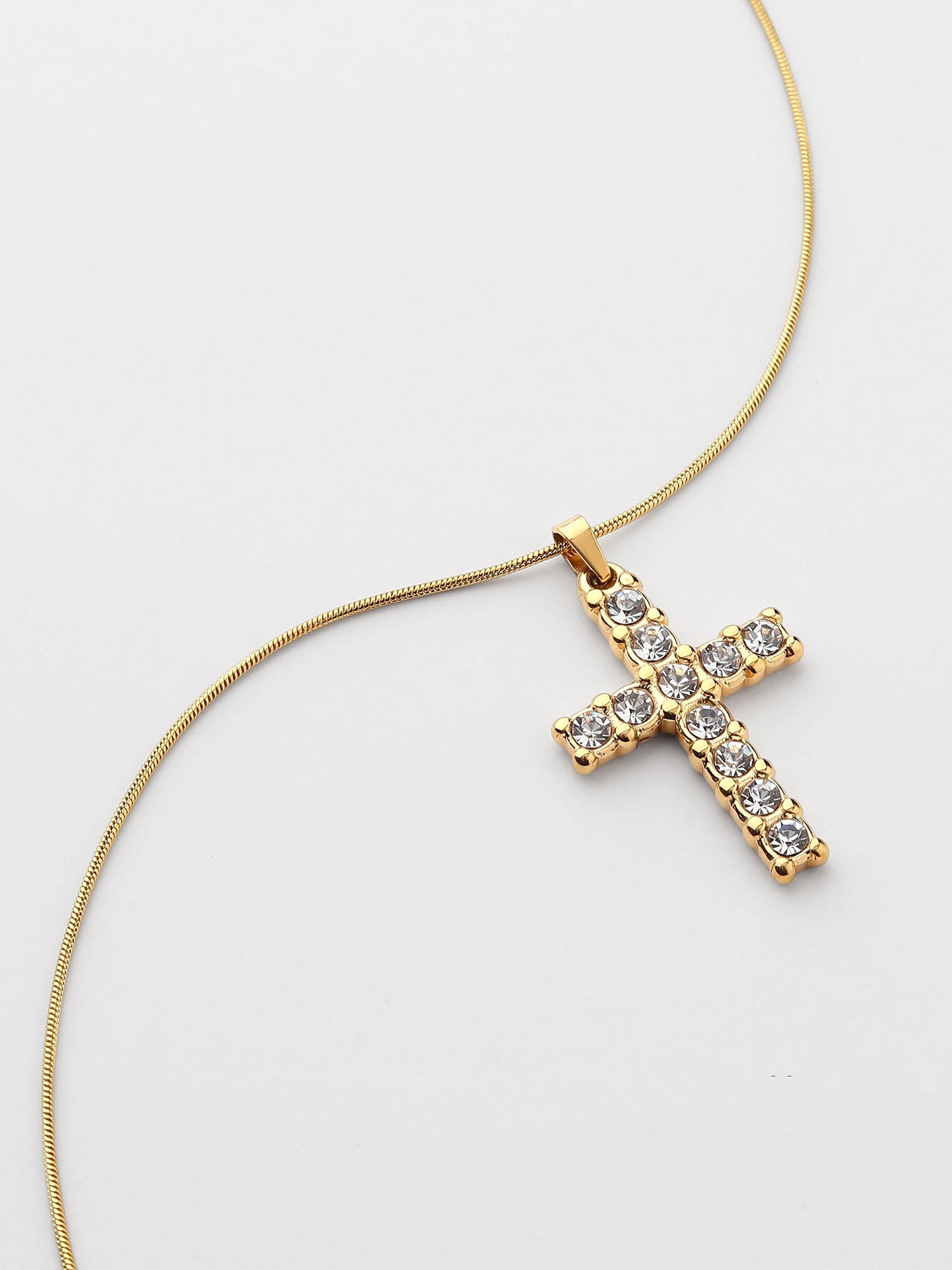 Colar Cruz Dourado com zircónia branca