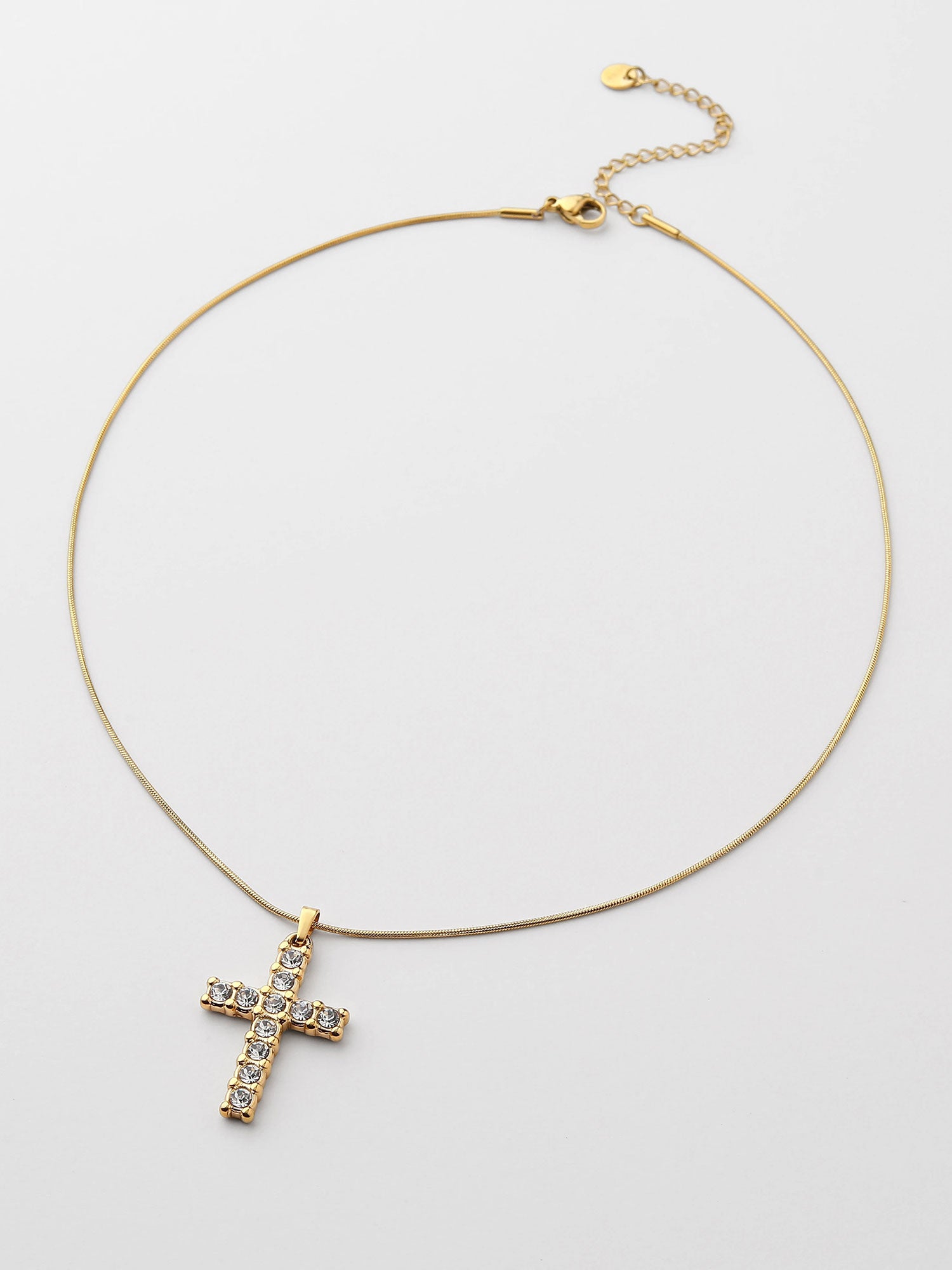 Colar Cruz Dourado com zircónia branca
