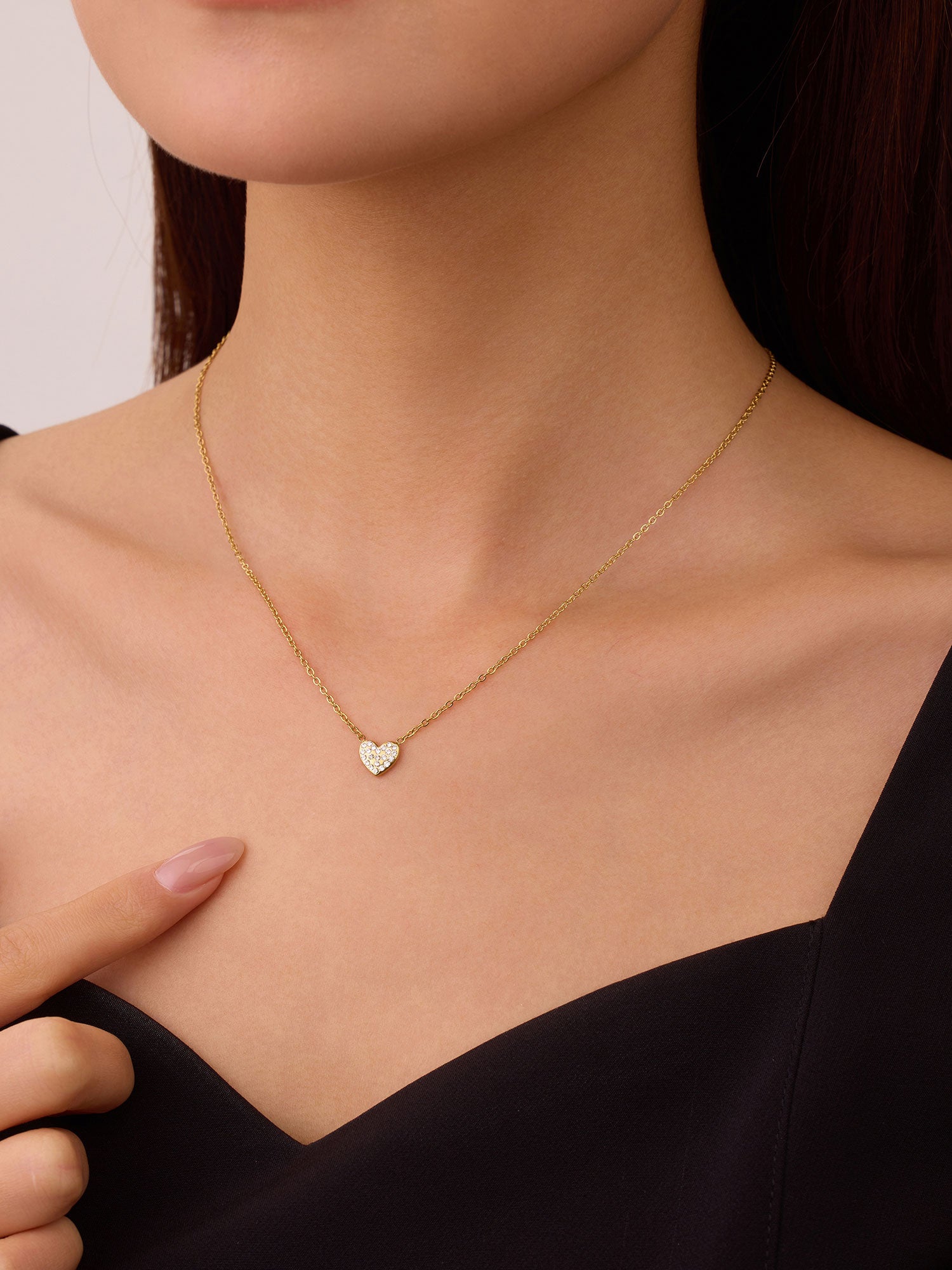 Colar coração com zirconia Dourado