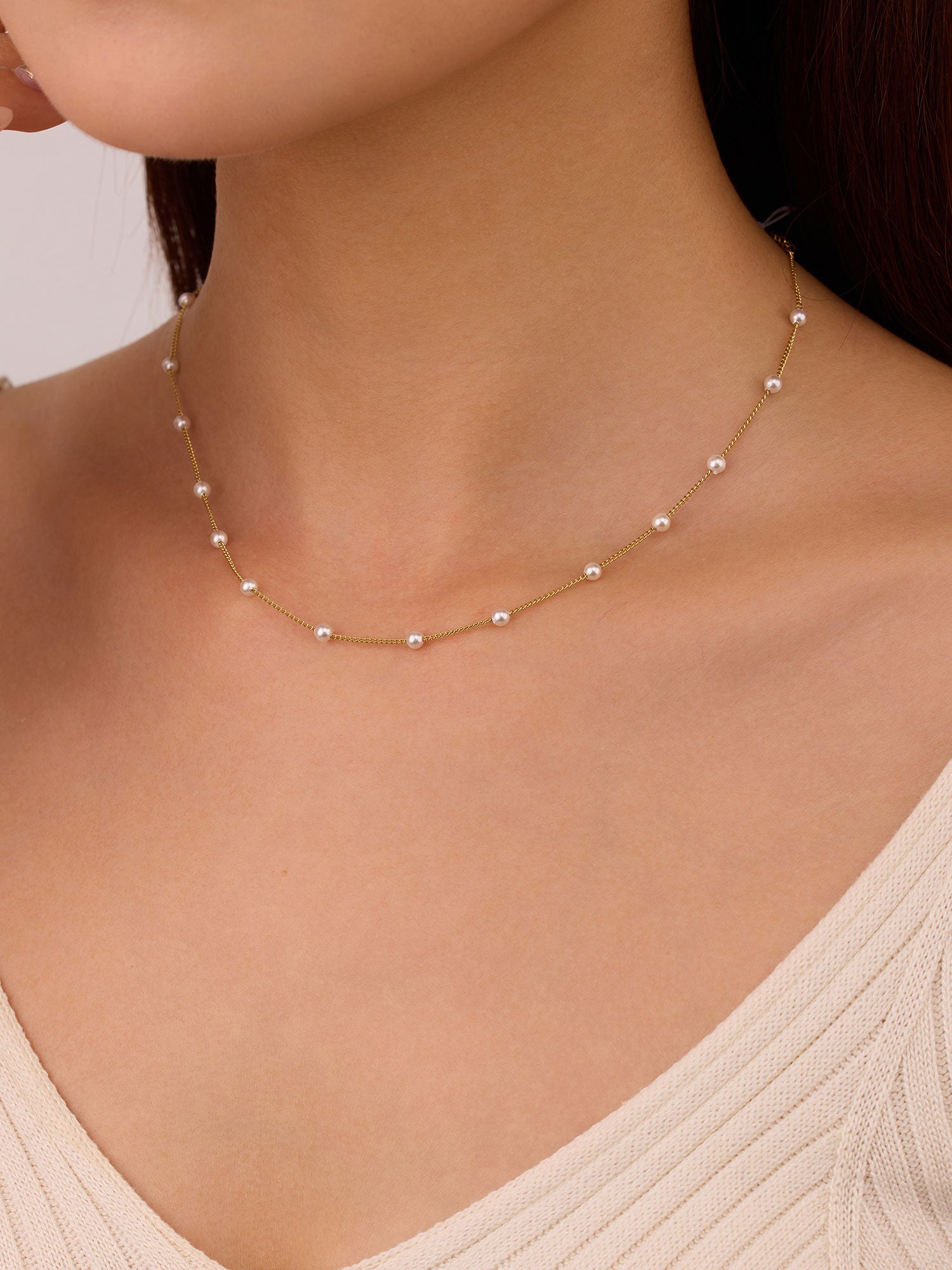 Colar pérolas Dourado Curto