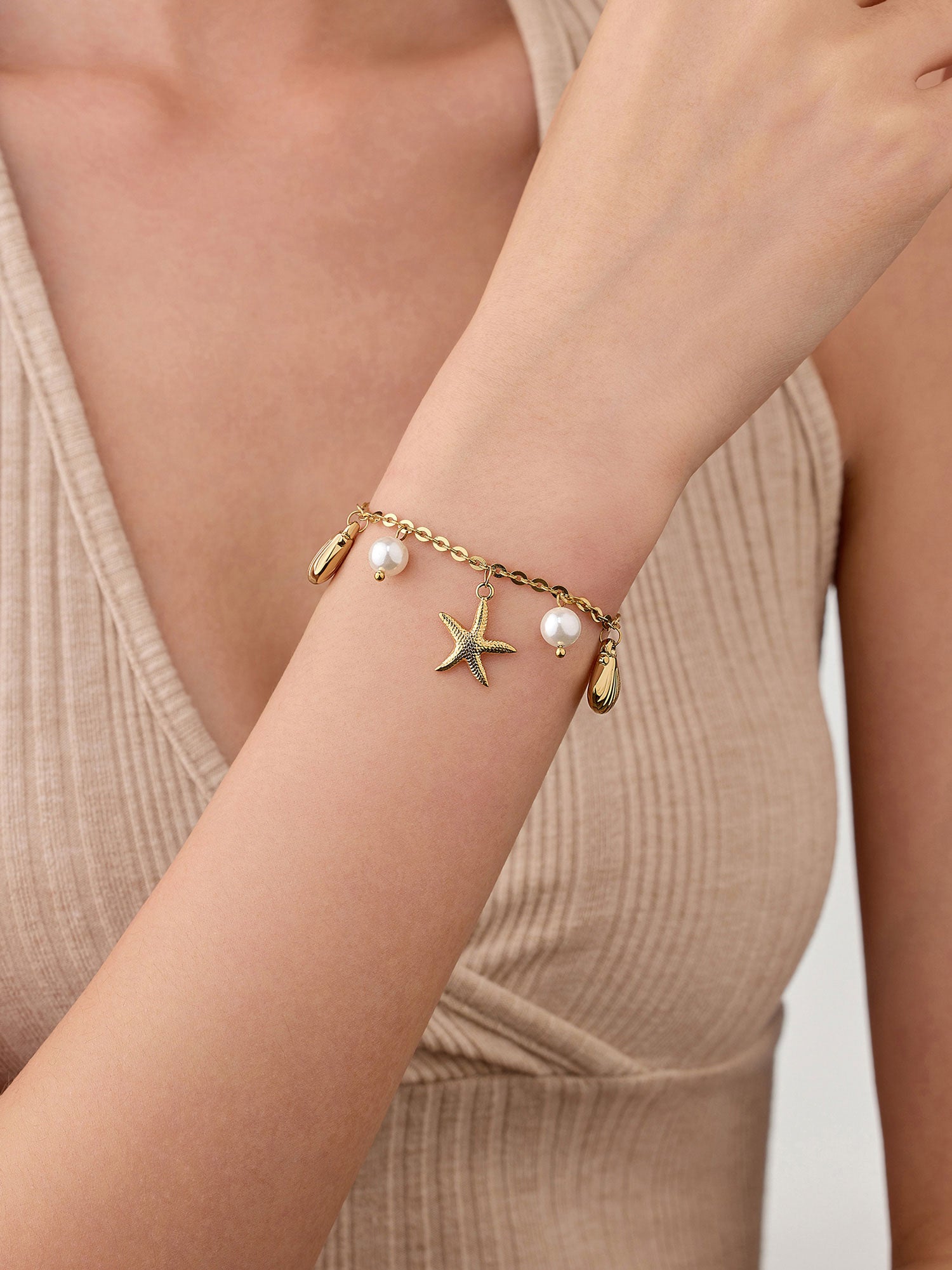 Pulseiras de corrente Ilara Pérola Dourado