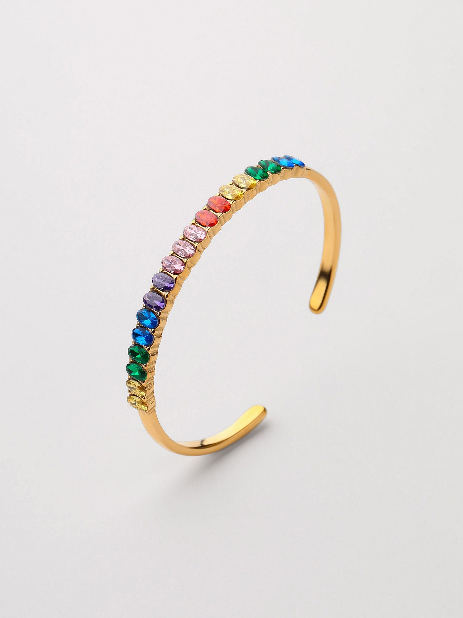 Braceletes Aelora Zircónias Multicolor Aberto Dourado