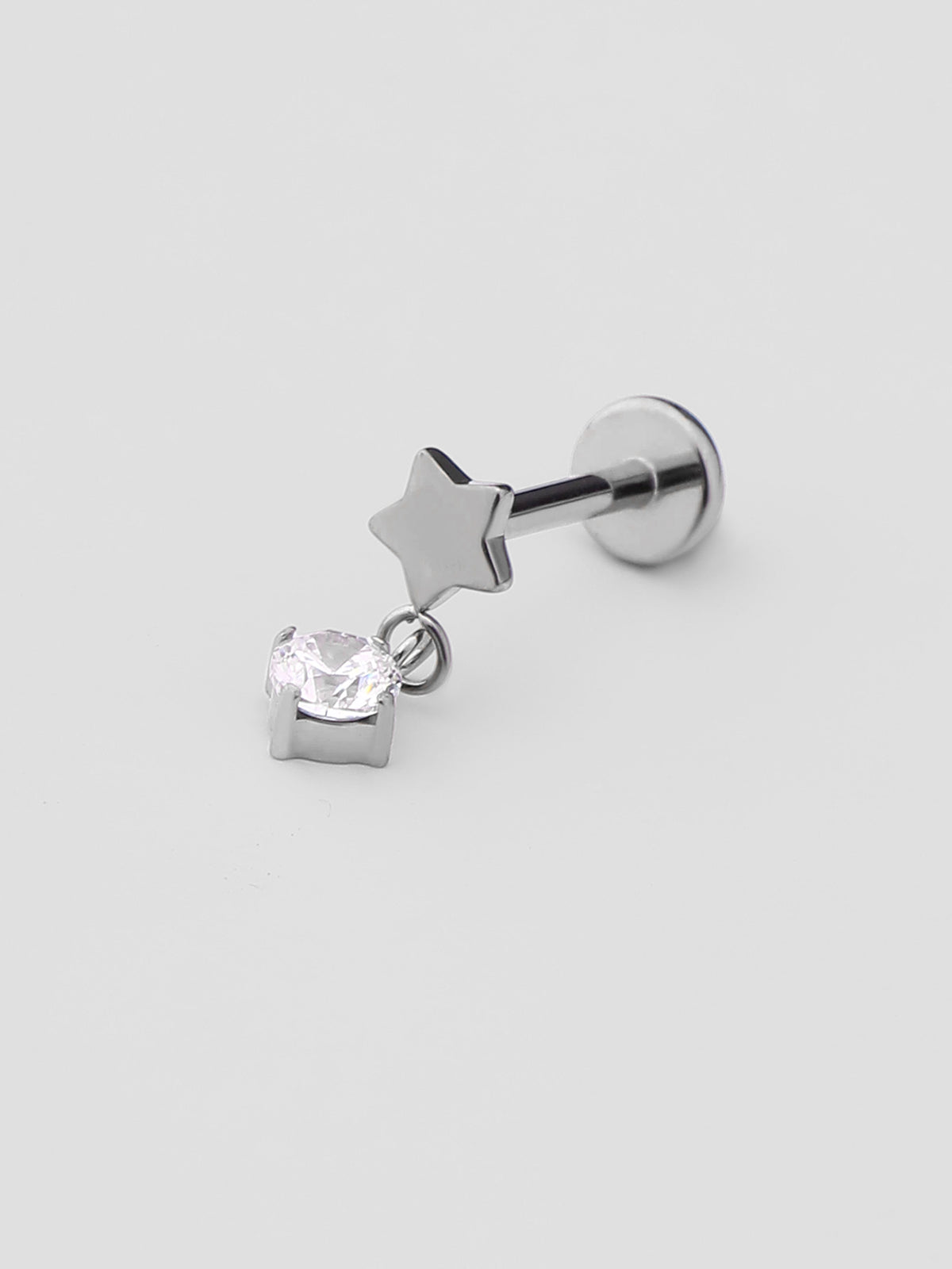 Piercing de Orelha Yuna Prateado Estrela Pendente