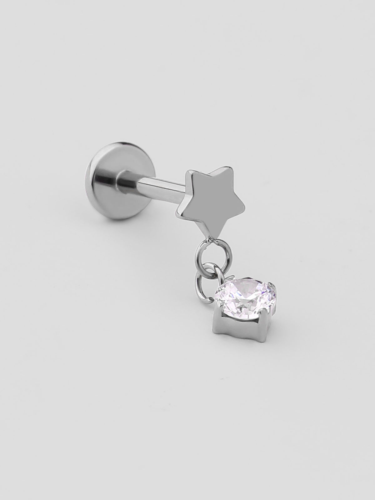 Piercing de Orelha Yuna Prateado Estrela Pendente